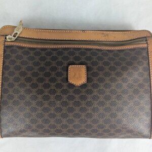 CELINE Paris Vintage Monogram Macadam Pattern Designer PVC Brown Clutch BAG